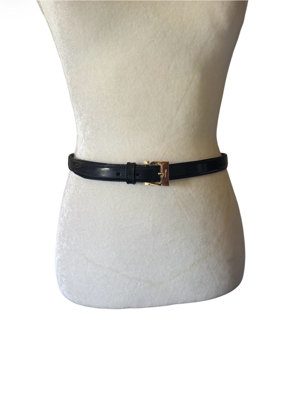 Salvatore Ferragamo Black Leather Belt with Gold Buckle Accent